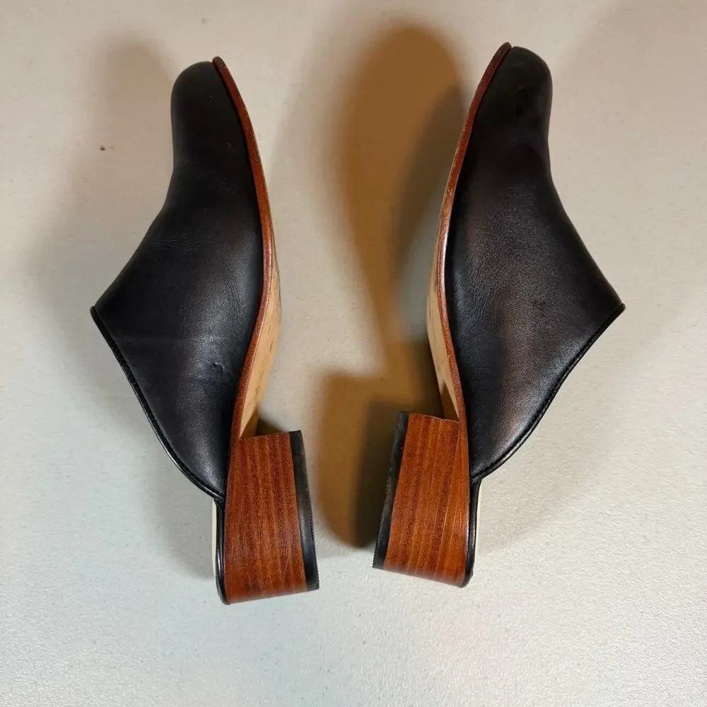 Nisolo Mariella Mule Womens 7 Smooth Black Leather Classic Round Toe Block Heel
